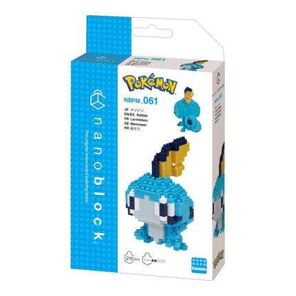 a Pokemon-themed box for a Nanoblock set, which includes a pixelated character and instructions for assembling the set.