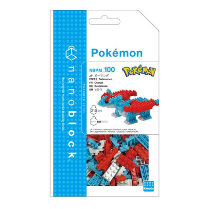 The image is a packaging for a Pokemon-themed building block set called "Pokemon" from the Pokémon franchise. The packaging features a blue and white color scheme with a Pokémon logo and a picture of the building blocks.