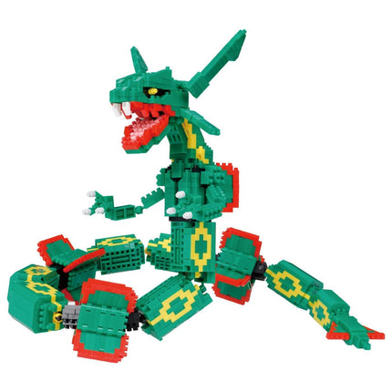A green and red LEGO snake toy is posed in a dynamic, action-like manner, with its mouth open and tongue sticking out.