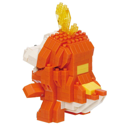 a colorful, orange and yellow building block toy with a yellow and orange design on top.