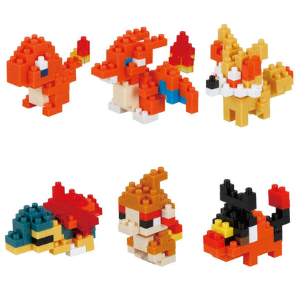 six colorful, pixelated Pokemon characters, including Charizard, Pikachu, Eevee, Snorlax, and others, arranged in a grid-like pattern.