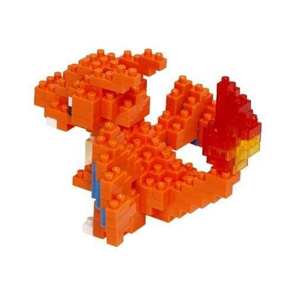A 3D model of a Pokemon character made of orange and red building blocks.