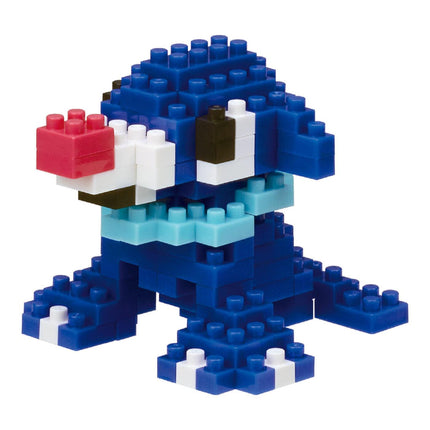 A blue and white Lego figure made up of various Lego bricks.