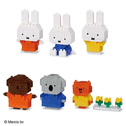 a collection of five different animal-themed building block figures, including a rabbit, a koala, a bear, a dog, and a cat.