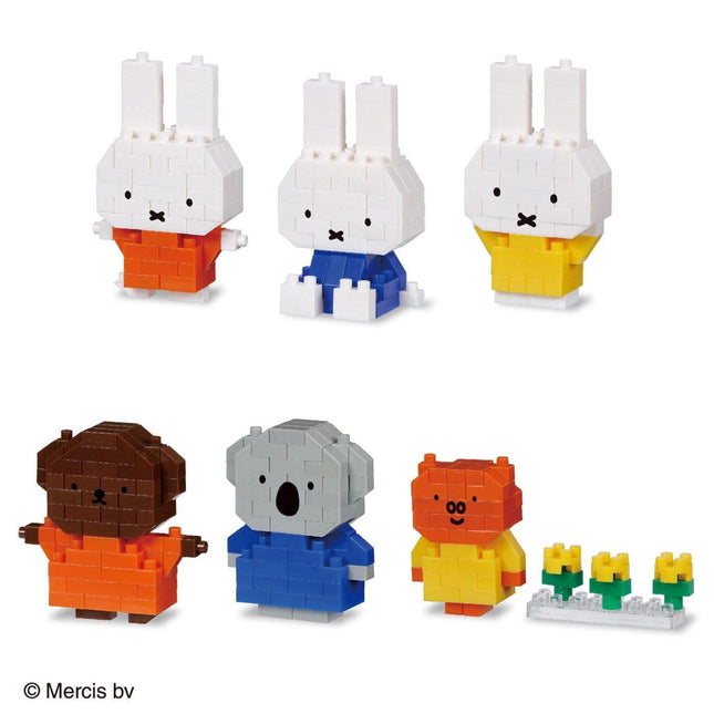 a collection of five different animal-themed building block figures, including a rabbit, a koala, a bear, a dog, and a cat.