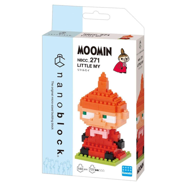 a box containing a Moomin NBBcc 271 Little My building block.