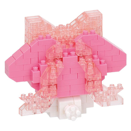 A pink and white 3D building block set, consisting of various pink and white blocks arranged in a creative and intricate manner.
