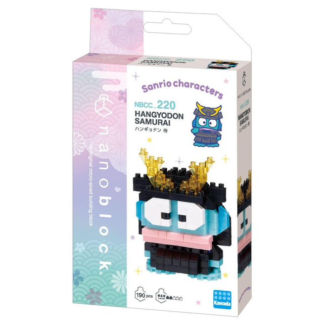 DIY nano building block kit box featuring a small samurai character figure