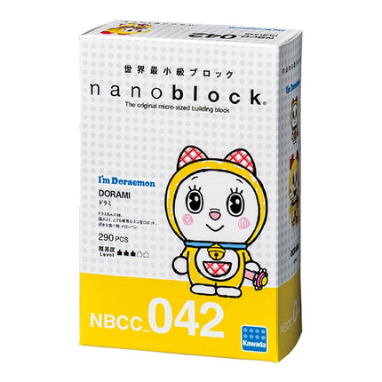The image is a box containing a product called "DORAMON" with a cartoon character on it. The box is yellow and white, and it has text and logos on it.