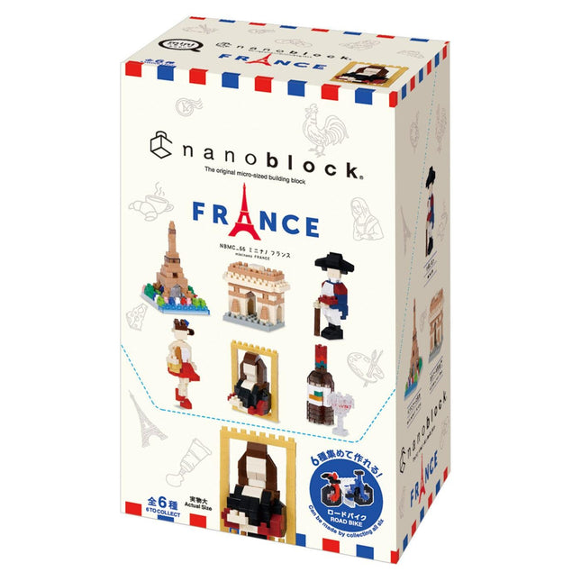 The image is a box containing a set of miniature building blocks depicting various landmarks and scenes from France.