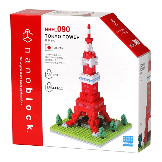 a red and white box for a toy called the Tokyo Tower, which is a building made up of small building blocks.