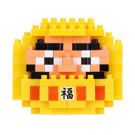 A yellow and black pixelated character composed of numerous small blocks, resembling a pixelated face or a character from a video game.