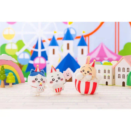 Group of Chiikawa Land plush keychains with bead necklaces and striped cupcake bodies