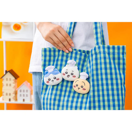 Plush chef face badge set with three mini character plushes