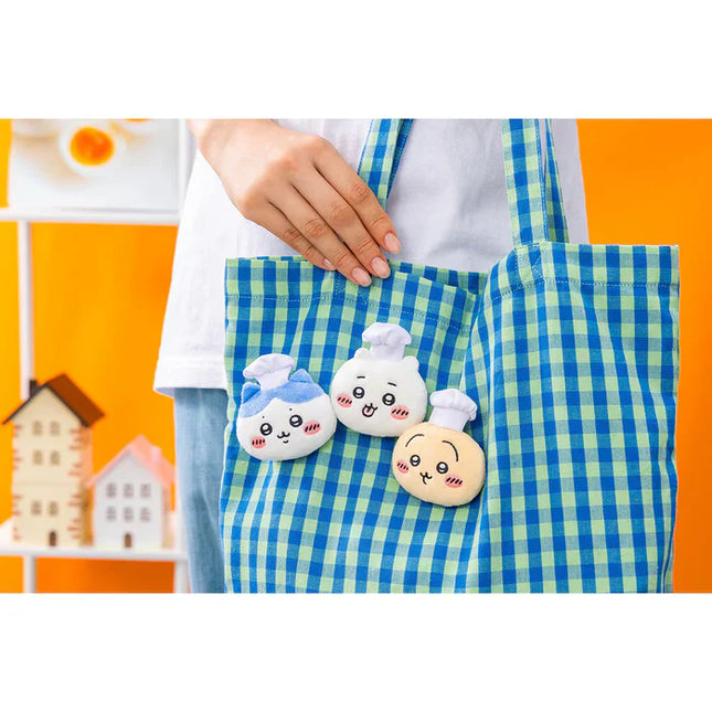 Plush chef face badge set with three mini character plushes