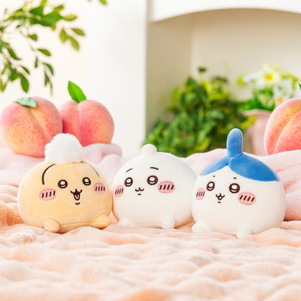 Butt plush mascot set: peach, white, and blue characters in a row